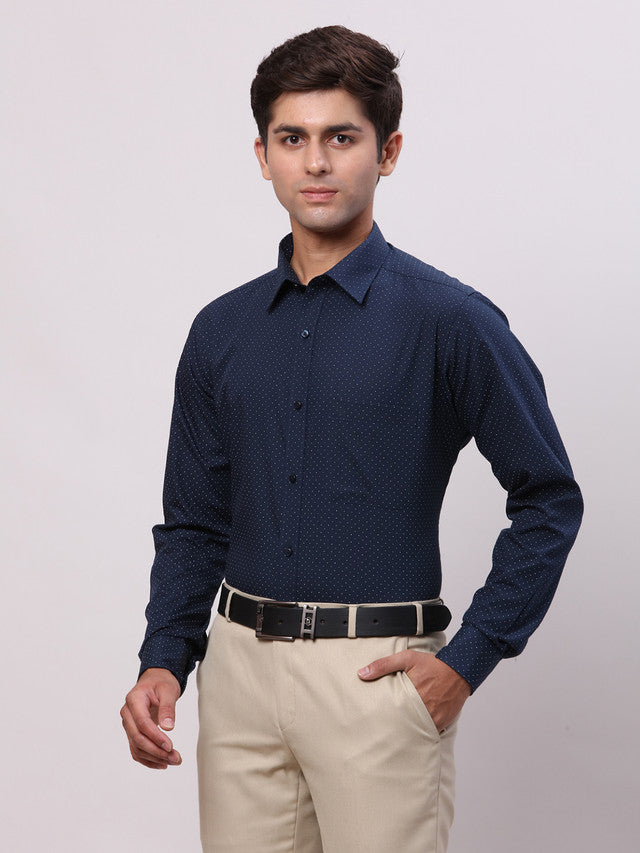 Raymond Blue Printed Slim Fit Cotton Formal Shirt