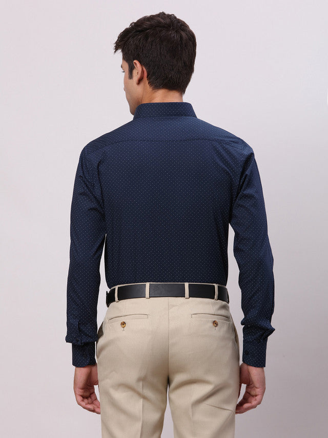 Raymond Blue Printed Slim Fit Cotton Formal Shirt