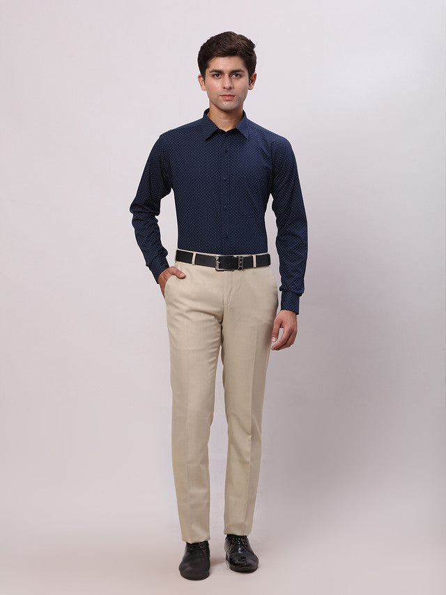 Raymond Blue Printed Slim Fit Cotton Formal Shirt