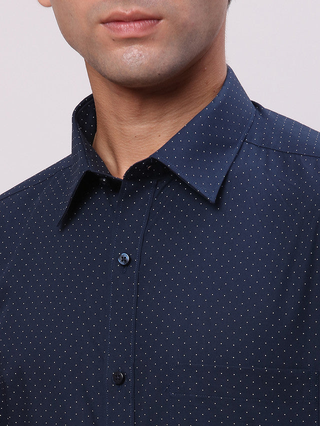 Raymond Blue Printed Slim Fit Cotton Formal Shirt