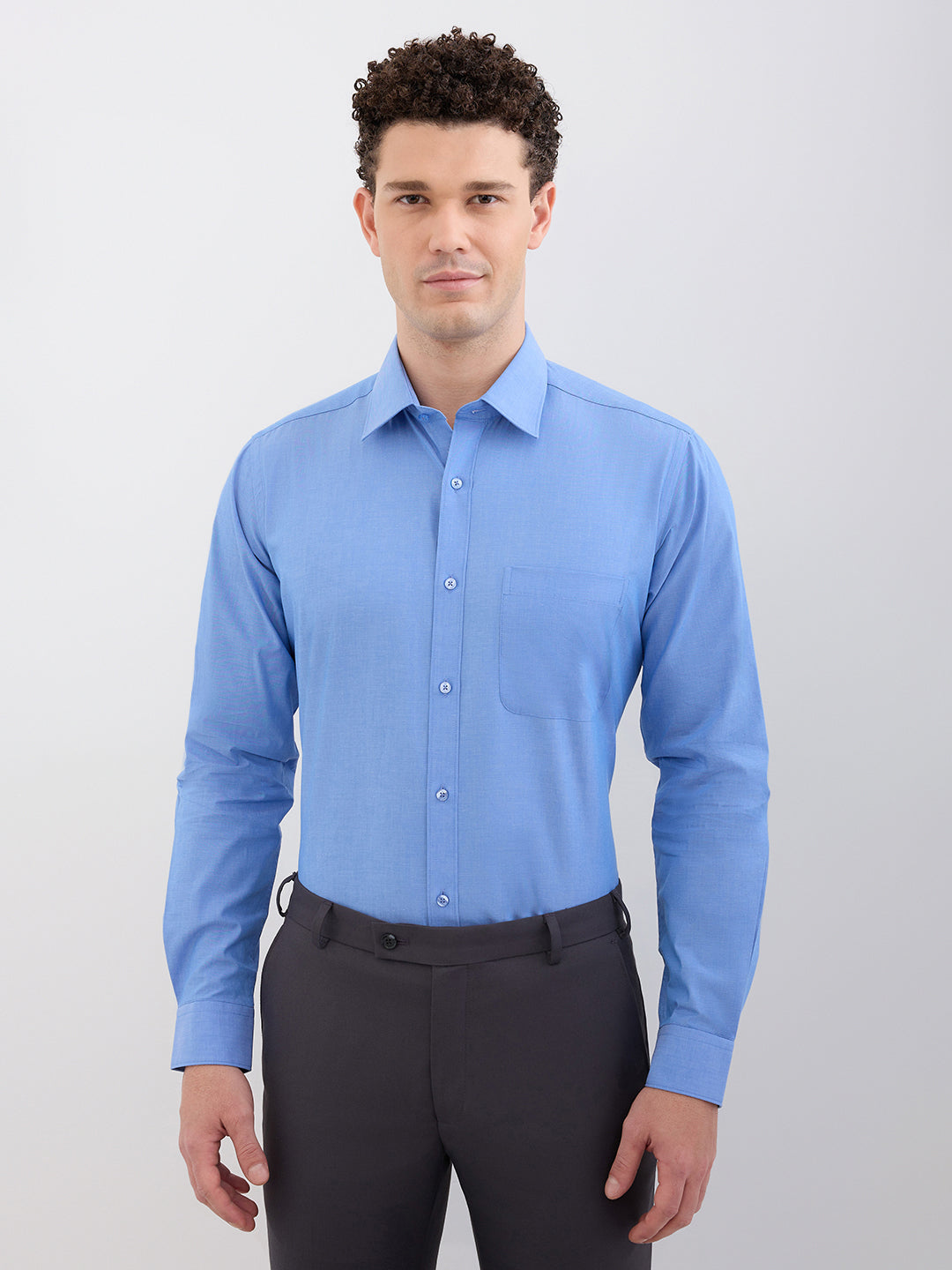 Raymond Men Blue Solid Slim Fit Cotton Formal Shirt