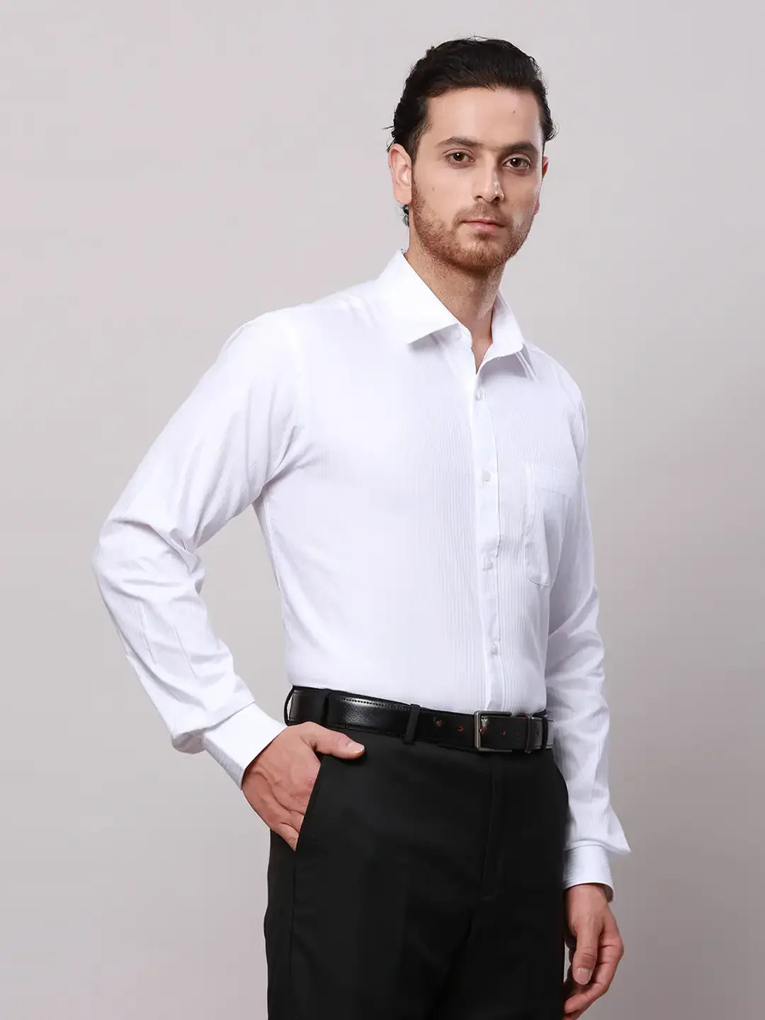 Raymond Men White Slim Fit Structure Cotton Formal Shirt