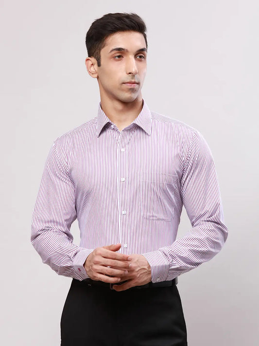 Raymond Men Violet Stripe Slim Fit Cotton Shirt