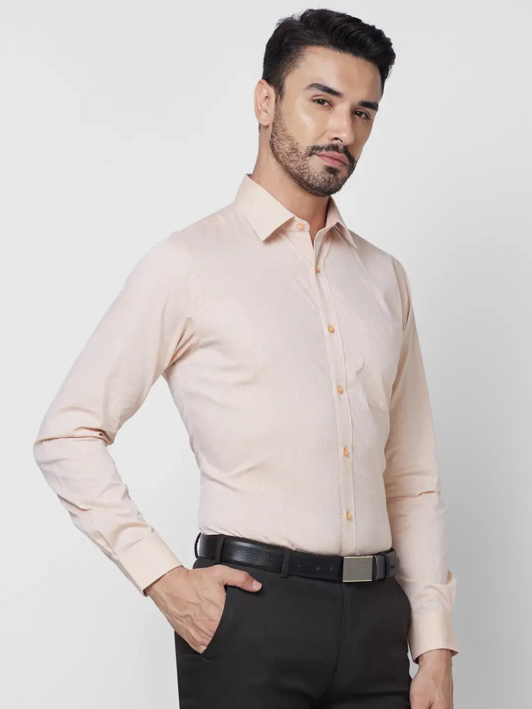 Raymond Men Orange Structure Slim Fit Cotton Shirt