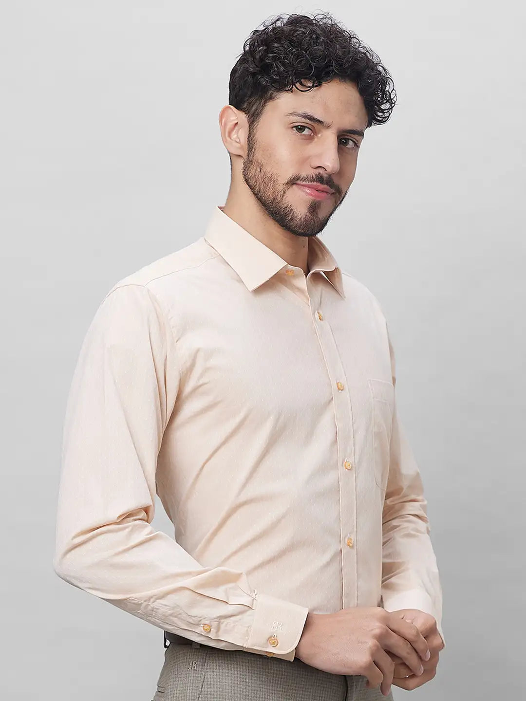 Raymond Men Yellow Structure Slim Fit Cotton Shirts