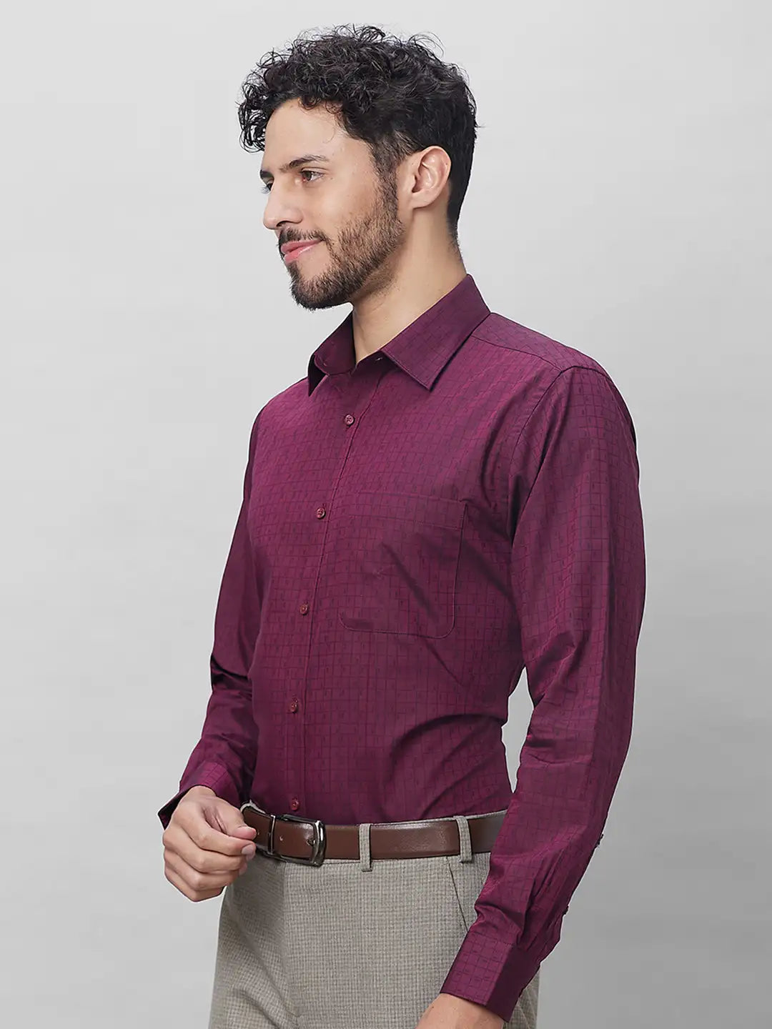 Raymond Men Maroon Structure Slim Fit Cotton Shirts