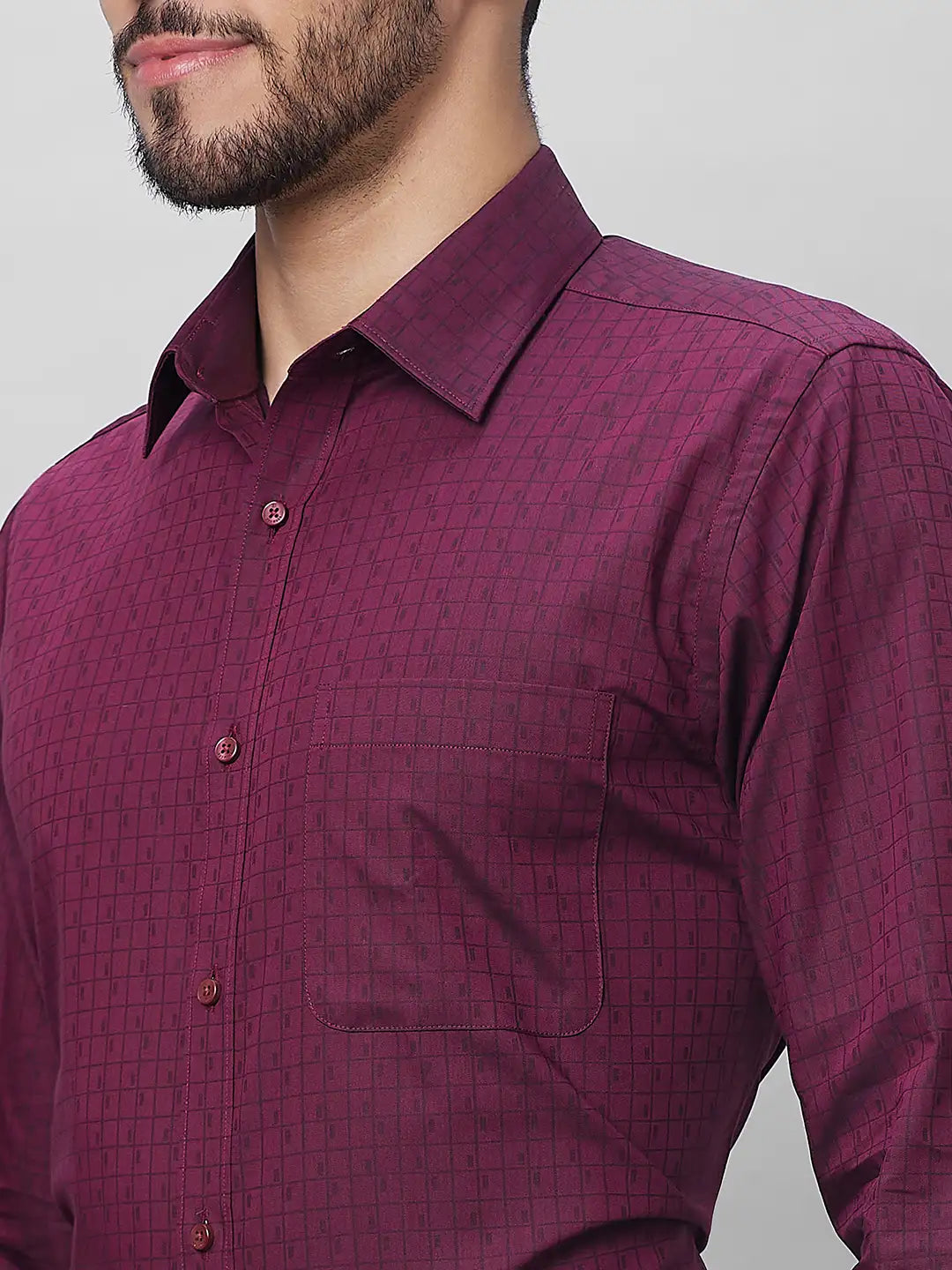 Raymond Men Maroon Structure Slim Fit Cotton Shirts