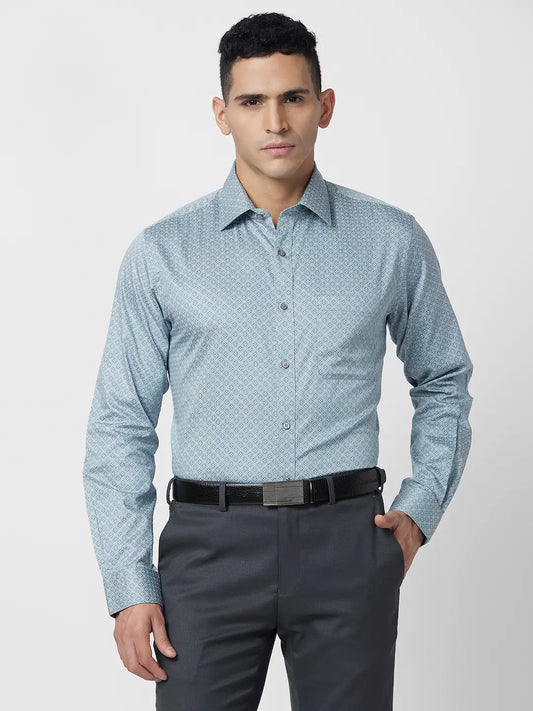 Raymond Men Grey Structure Slim Fit Cotton Shirt