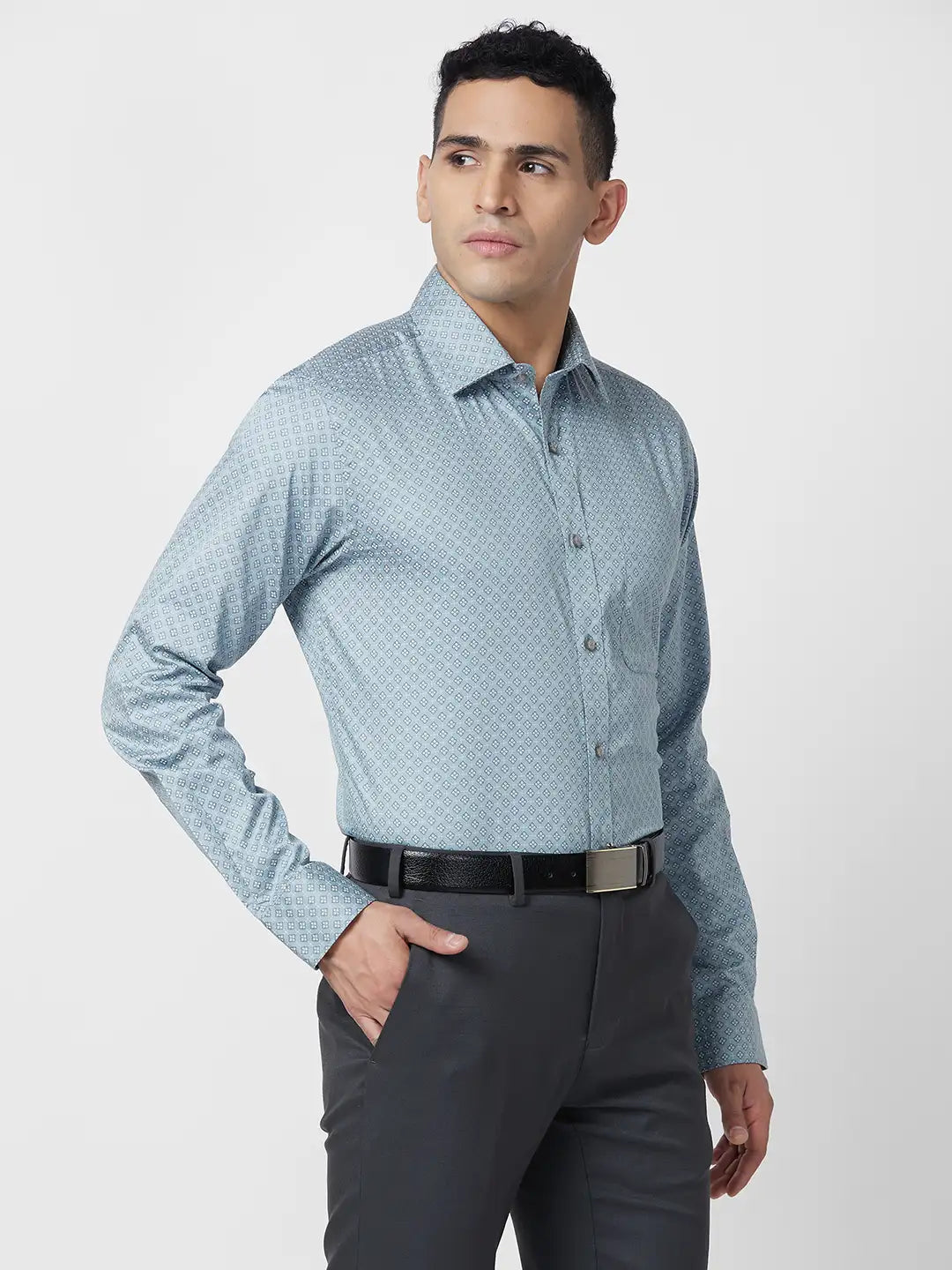 Raymond Men Grey Structure Slim Fit Cotton Shirt