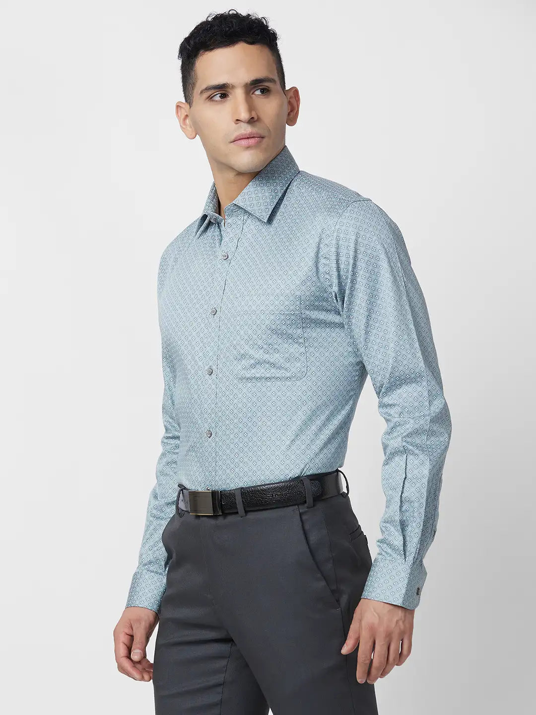 Raymond Men Grey Structure Slim Fit Cotton Shirt