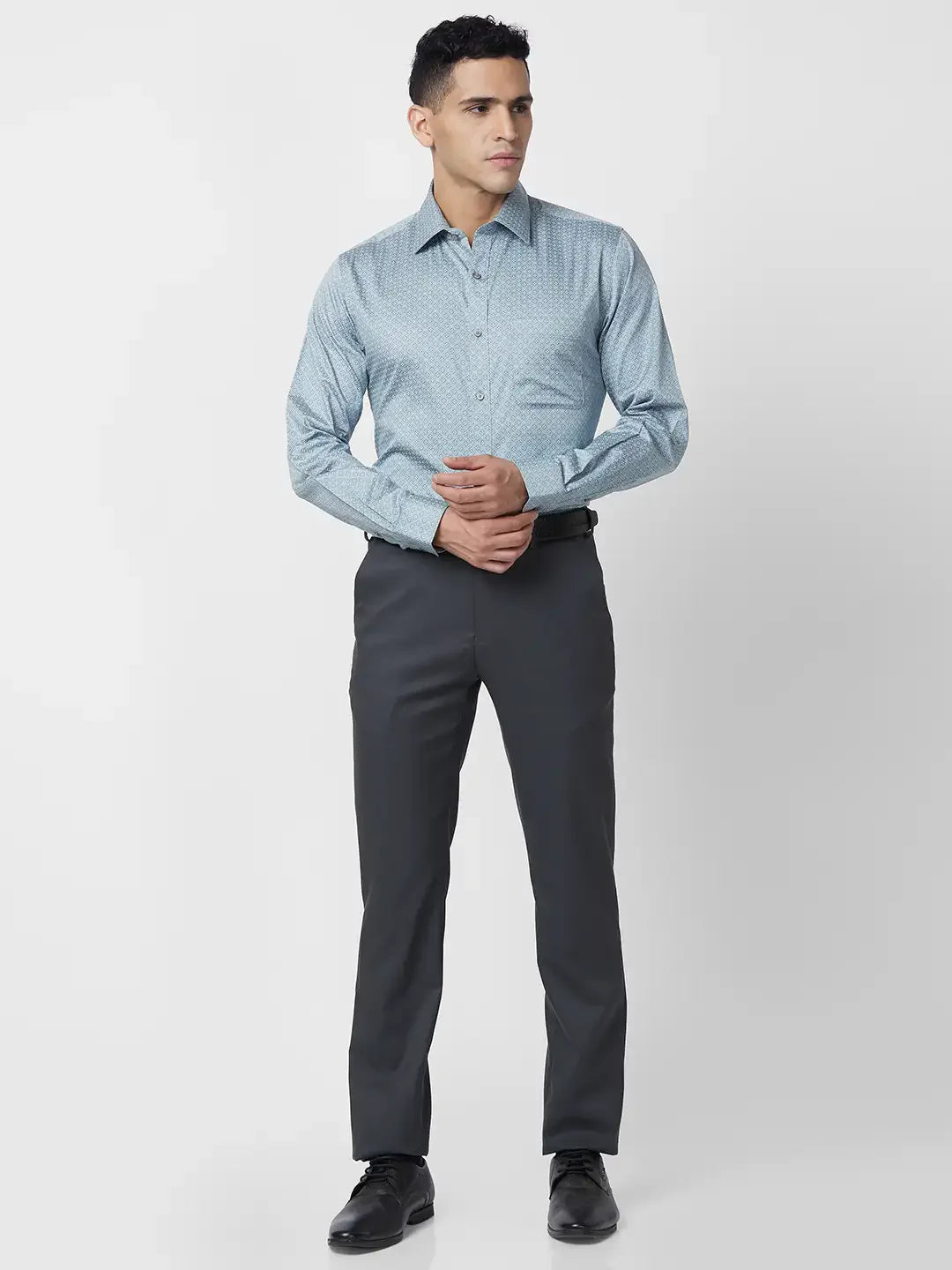 Raymond Men Grey Structure Slim Fit Cotton Shirt