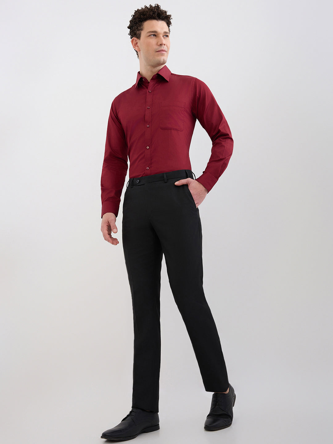 Raymond Men Maroon Structure Slim Fit Cotton Blend Shirt