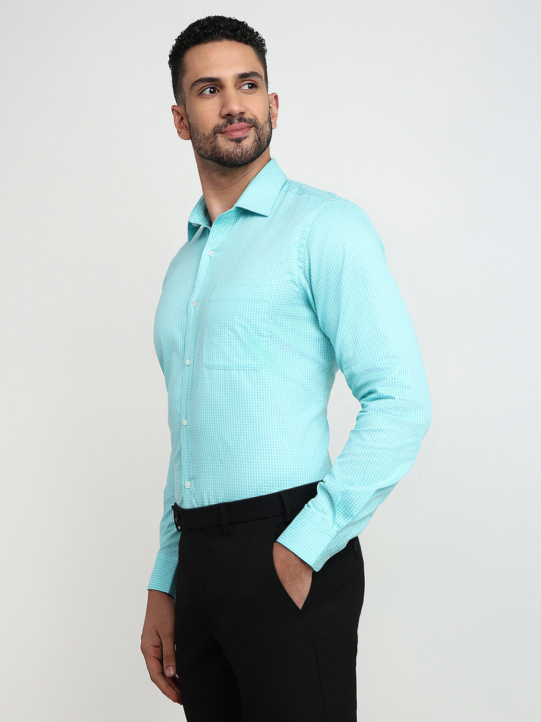 Raymond Men Blue Structure Regular Fit Cotton Full Sleeve Formal Shirt