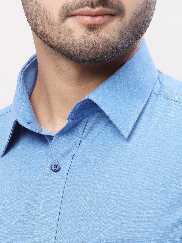 Raymond Men Blue Solid Slim Fit Cotton Shirt