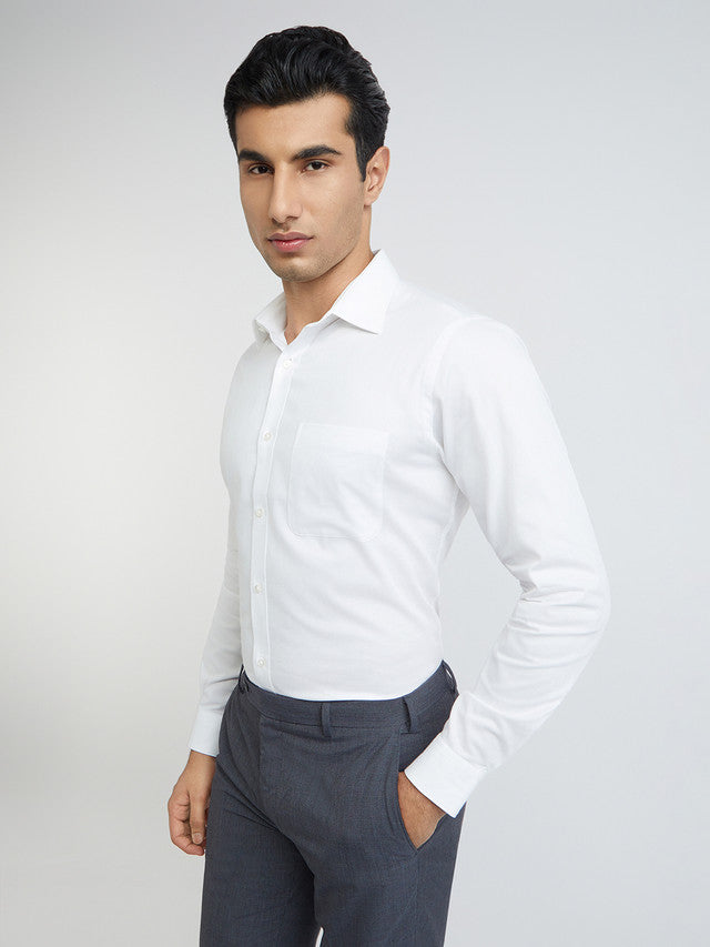 Raymond White Solid Slim Fit Full Sleeve Cotton Shirt
