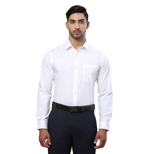 Raymond Men White Printed Slim Fit Cotton Shirt