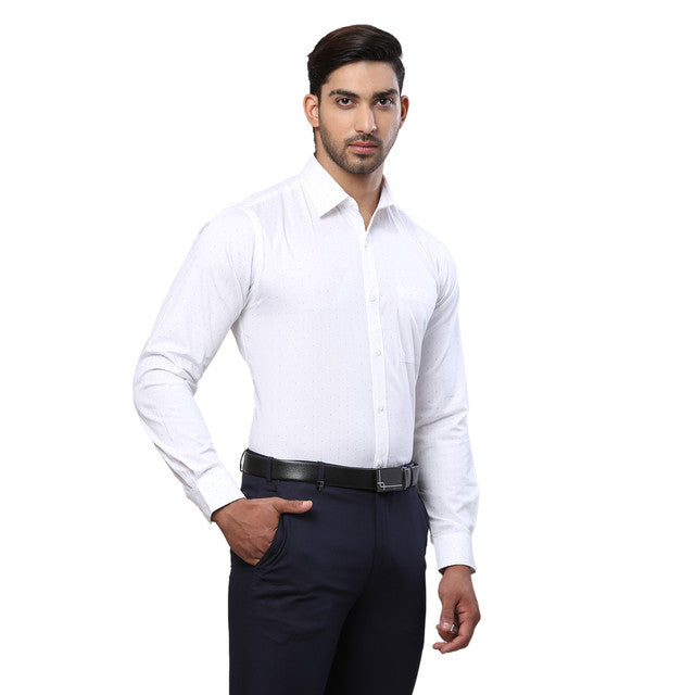 Raymond Men White Printed Slim Fit Cotton Shirt