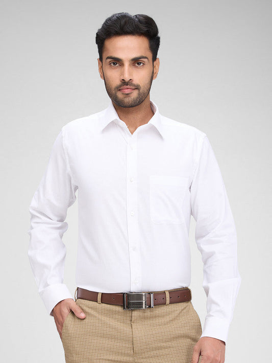 Raymond White Structure Slim Fit Full Sleeve Cotton Shirt