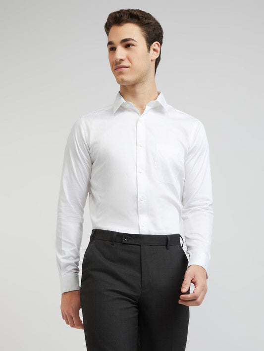 Raymond Men White Solid Slim Fit Cotton Formal Shirt