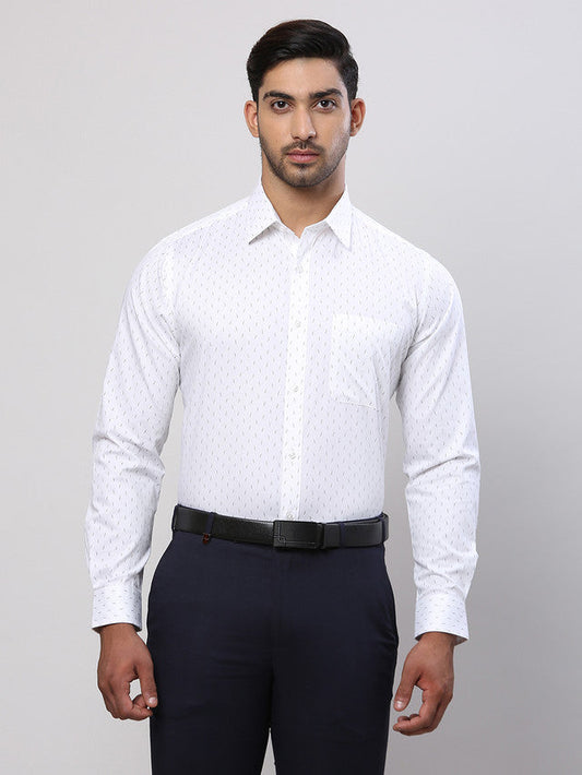 Raymond Men White Printed Slim Fit Cotton Formal Shirt