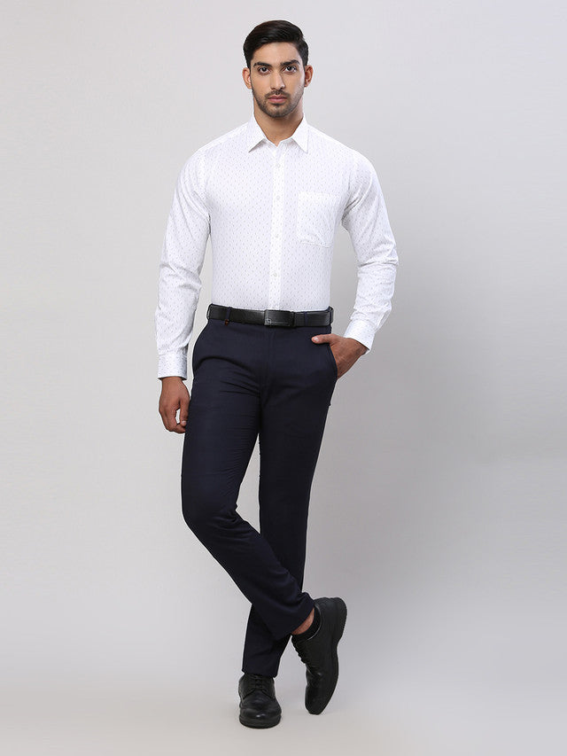 Raymond Men White Printed Slim Fit Cotton Formal Shirt