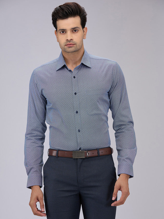Raymond Men Blue Printed Slim Fit Cotton Formal Shirt