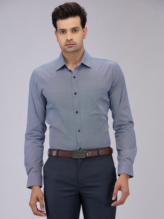 Raymond Men Blue Printed Slim Fit Cotton Formal Shirt