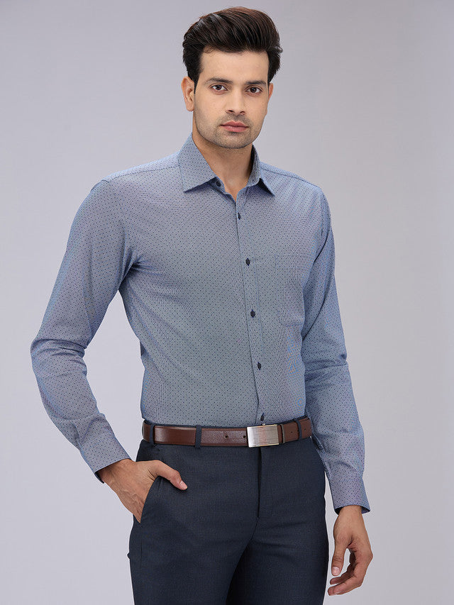 Raymond Men Blue Printed Slim Fit Cotton Formal Shirt