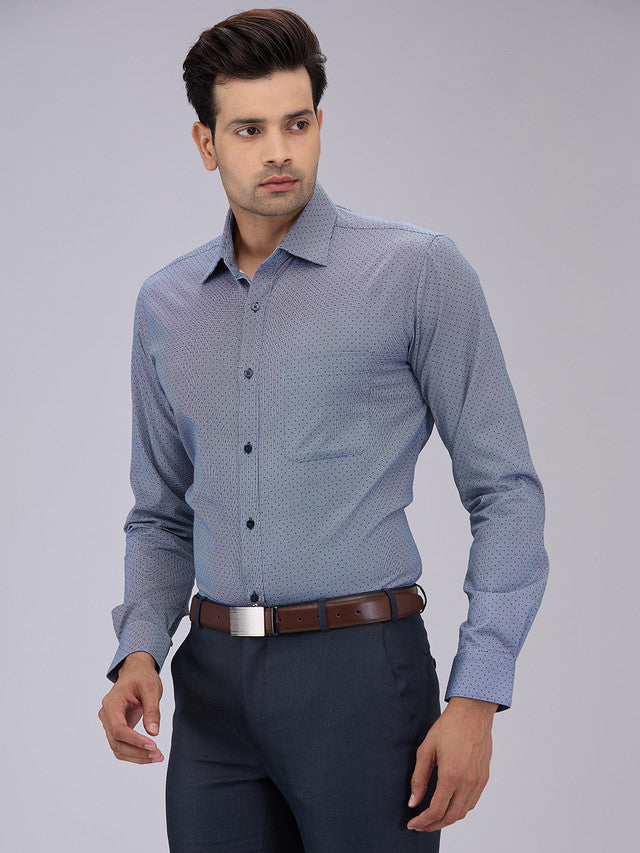 Raymond Men Blue Printed Slim Fit Cotton Formal Shirt