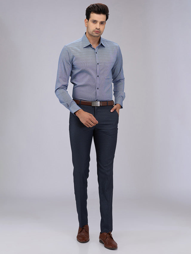 Raymond Men Blue Printed Slim Fit Cotton Formal Shirt