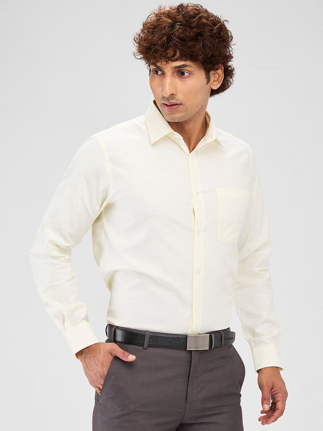 Raymond Yellow Solid Slim Fit Cotton Formal Shirt