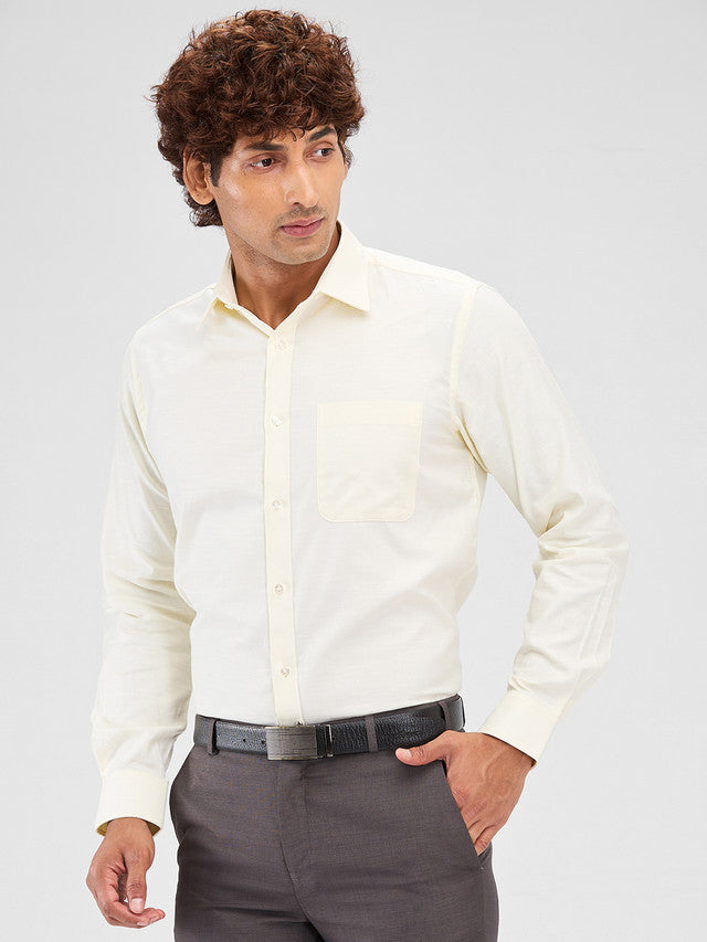 Raymond Yellow Solid Slim Fit Cotton Formal Shirt