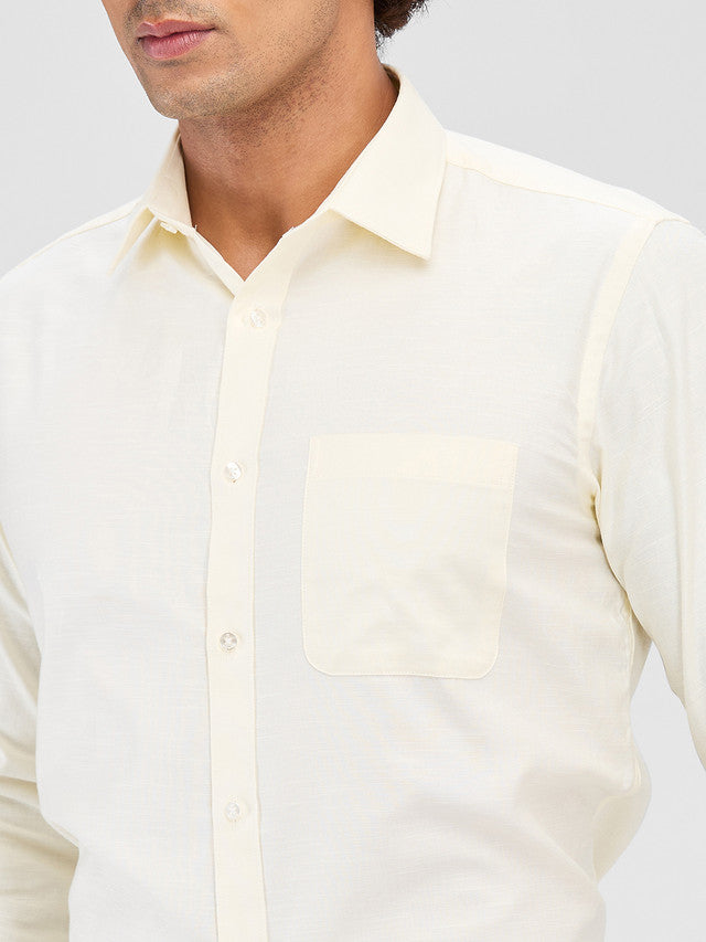 Raymond Yellow Solid Slim Fit Cotton Formal Shirt