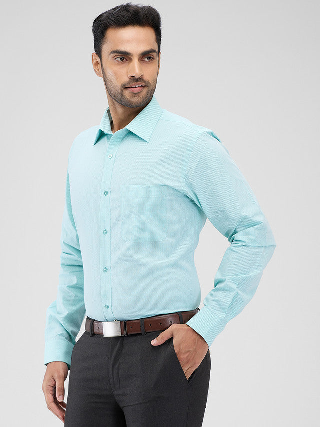 Raymond Green Stripe Slim Fit Cotton Formal Shirt