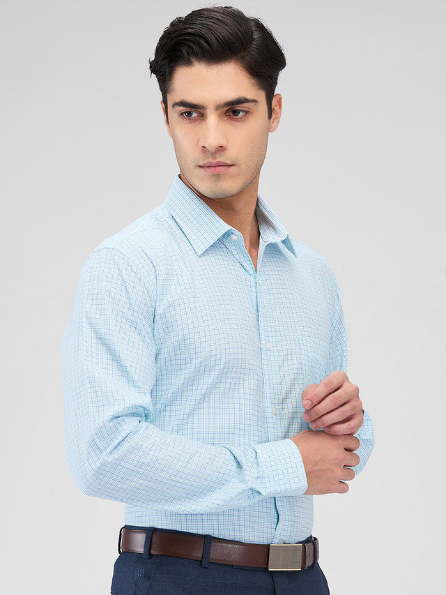 Raymond Blue Checks Slim Fit Cotton Formal Shirt