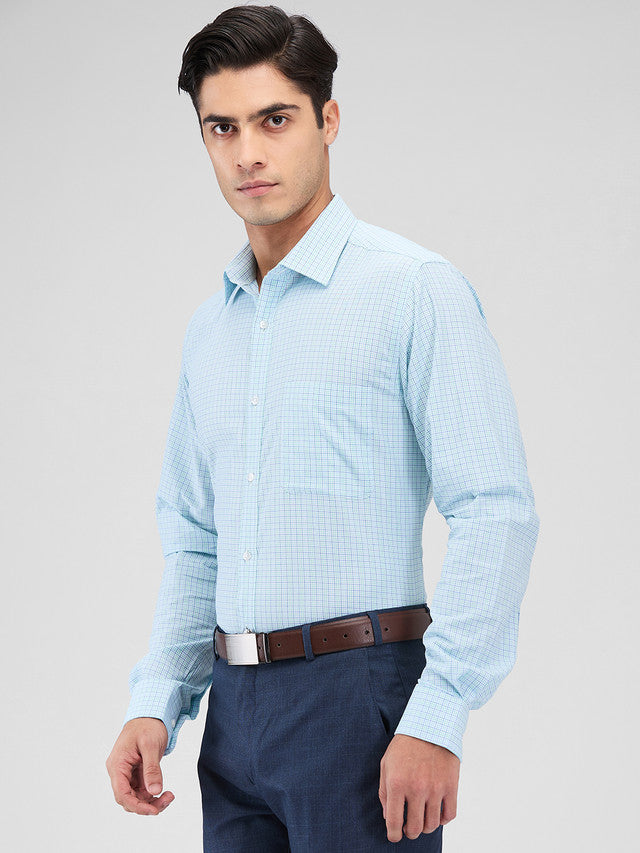 Raymond Blue Checks Slim Fit Cotton Formal Shirt