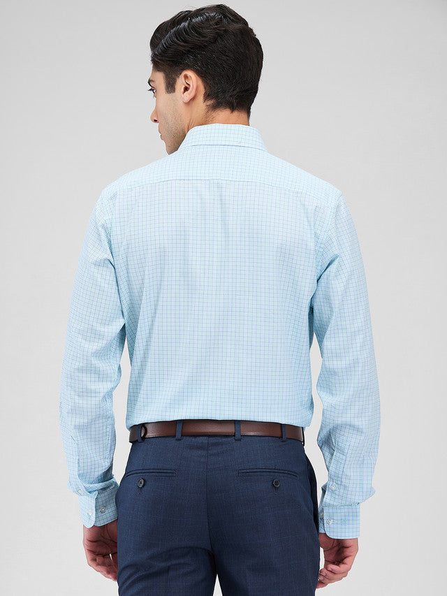 Raymond Blue Checks Slim Fit Cotton Formal Shirt