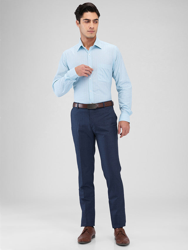 Raymond Blue Checks Slim Fit Cotton Formal Shirt