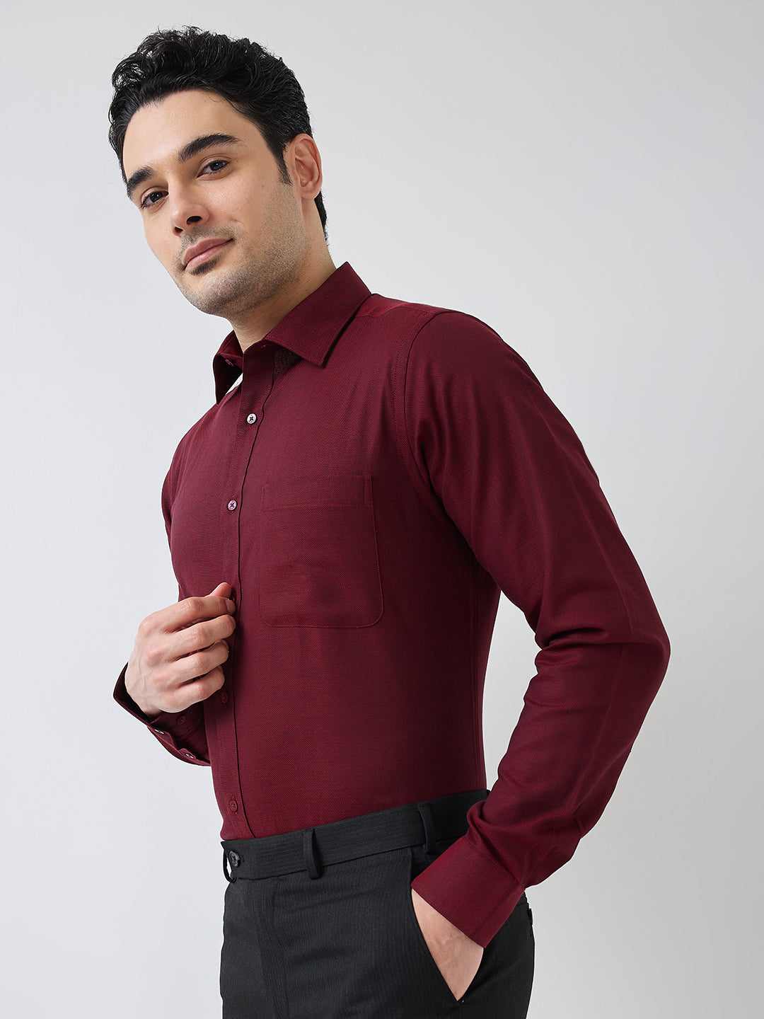 Raymond Men Red Structure Slim Fit Cotton Shirt