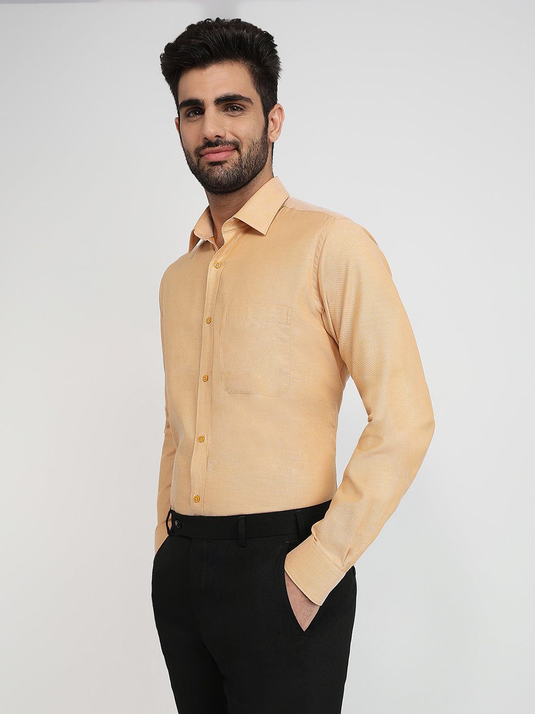 Raymond Men Orange Structure Slim Fit Cotton Formal Shirt