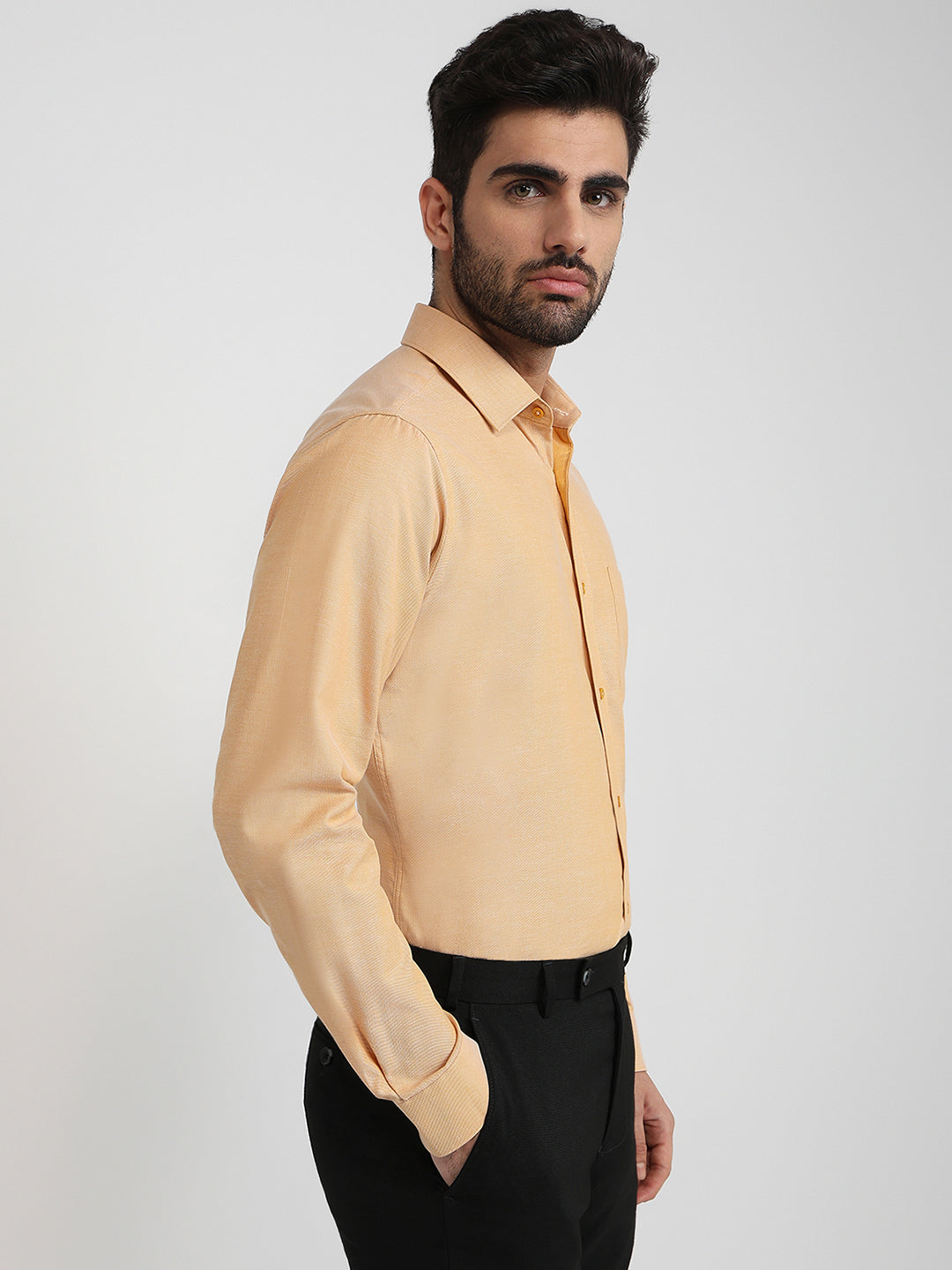 Raymond Men Orange Structure Slim Fit Cotton Formal Shirt