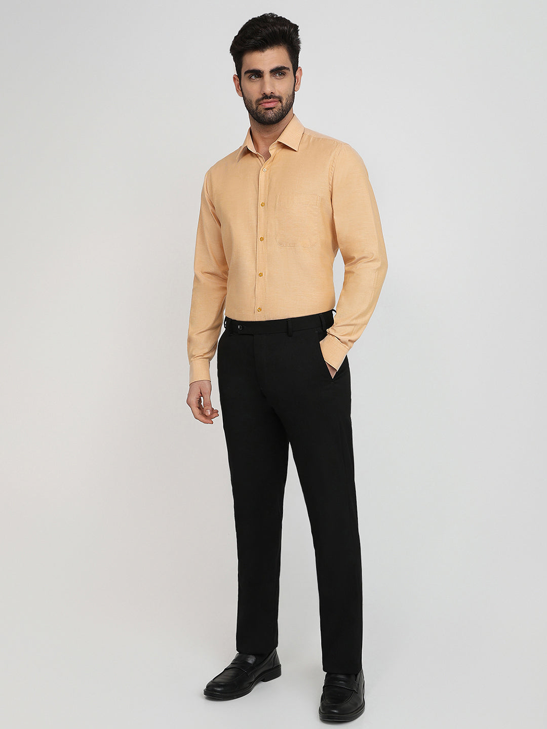 Raymond Men Orange Structure Slim Fit Cotton Formal Shirt