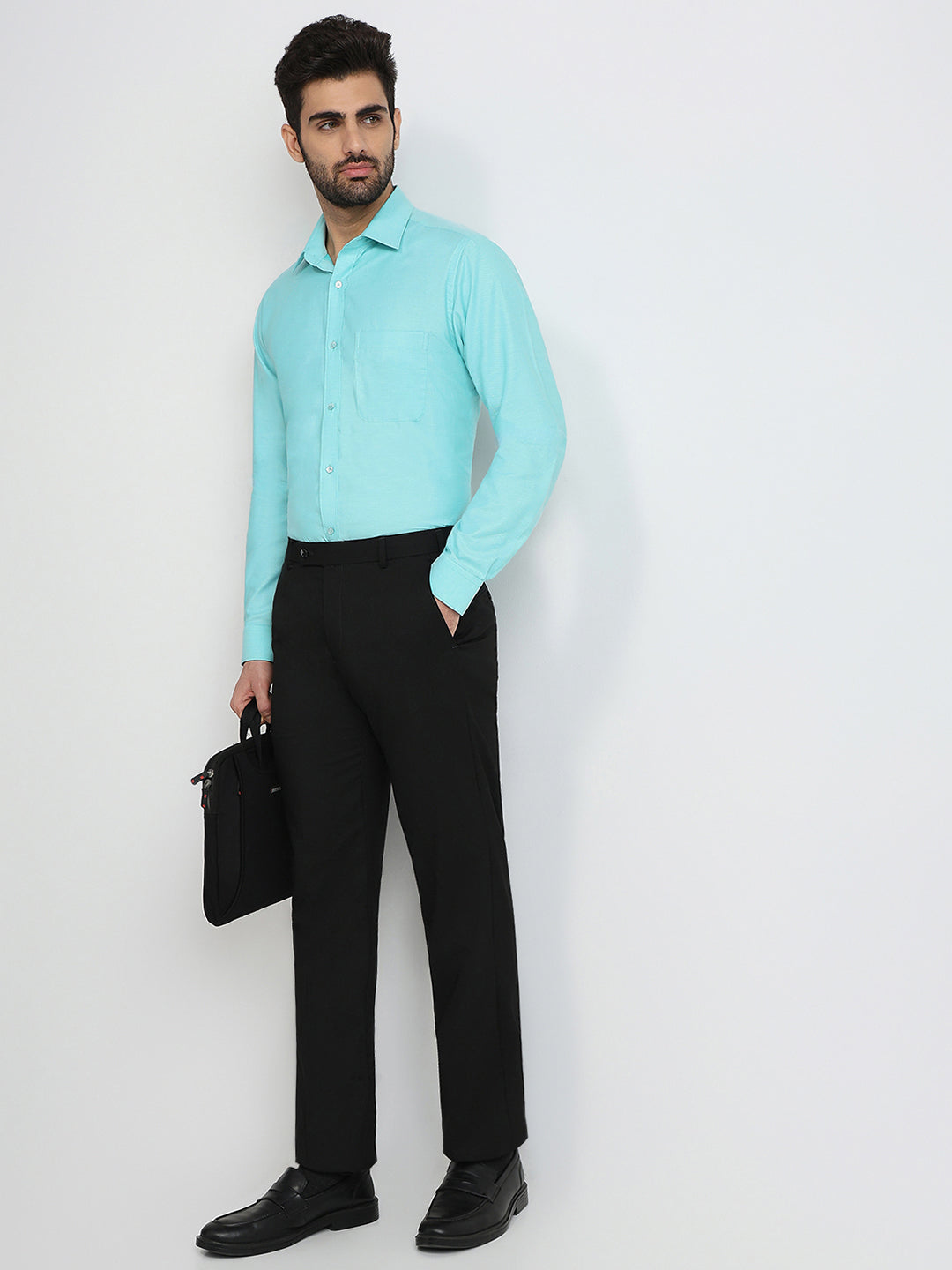 Raymond Men Green Structure Slim Fit Cotton Formal Shirt