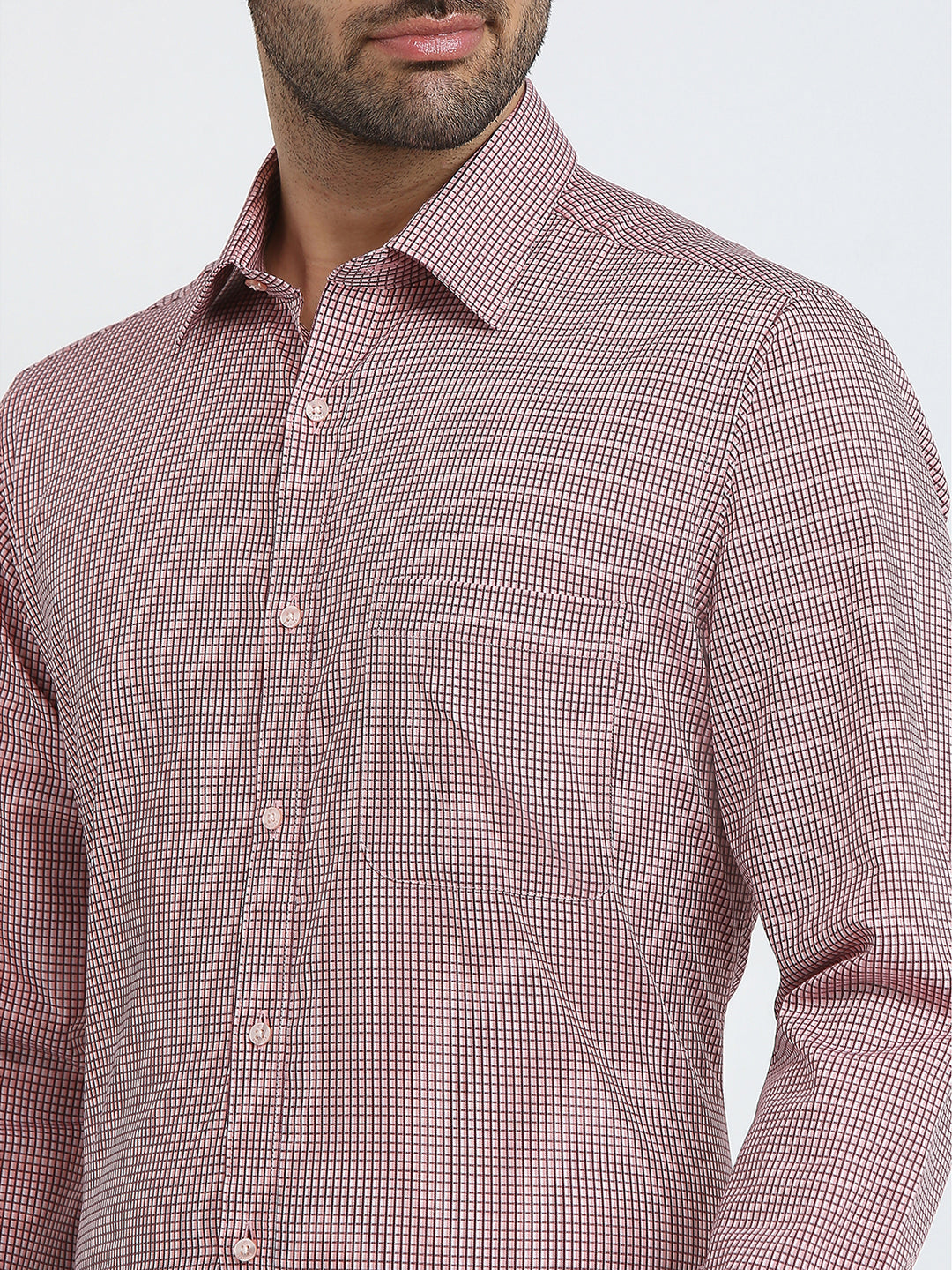 Raymond Men Red Checks Slim Fit Cotton Formal Shirt