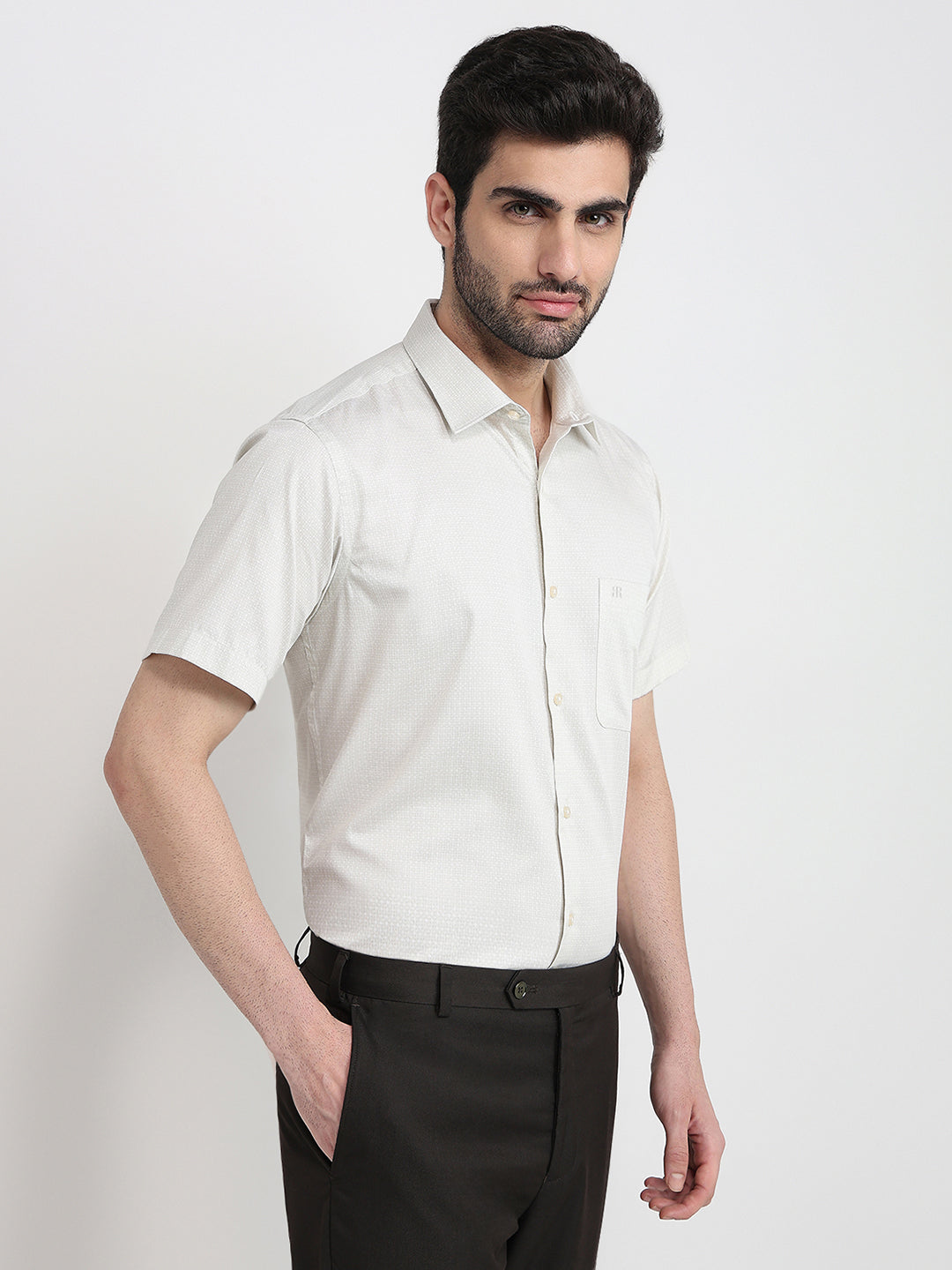 Raymond Men Brown Printed Regular Fit Cotton Half Sleeve Formal Shirt