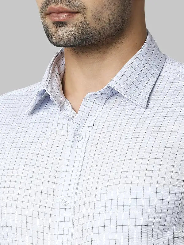 Men Blue Slim Fit Checks Cotton Shirts