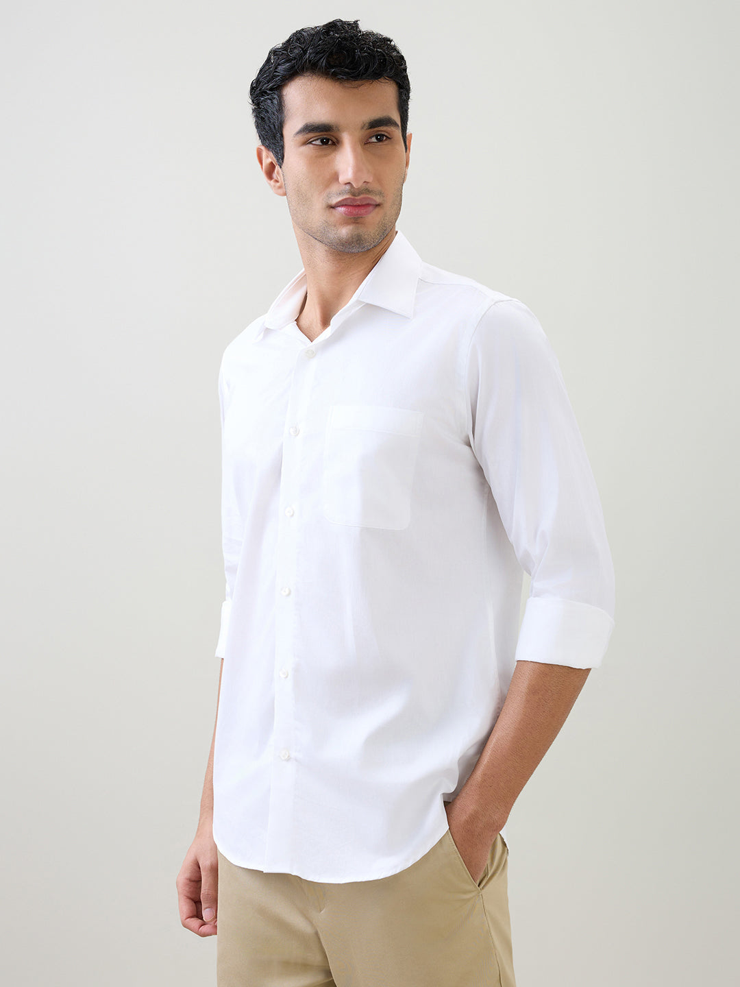 Raymond Men White Solid Regular Fit Cotton Full Sleeve Formal Shirt