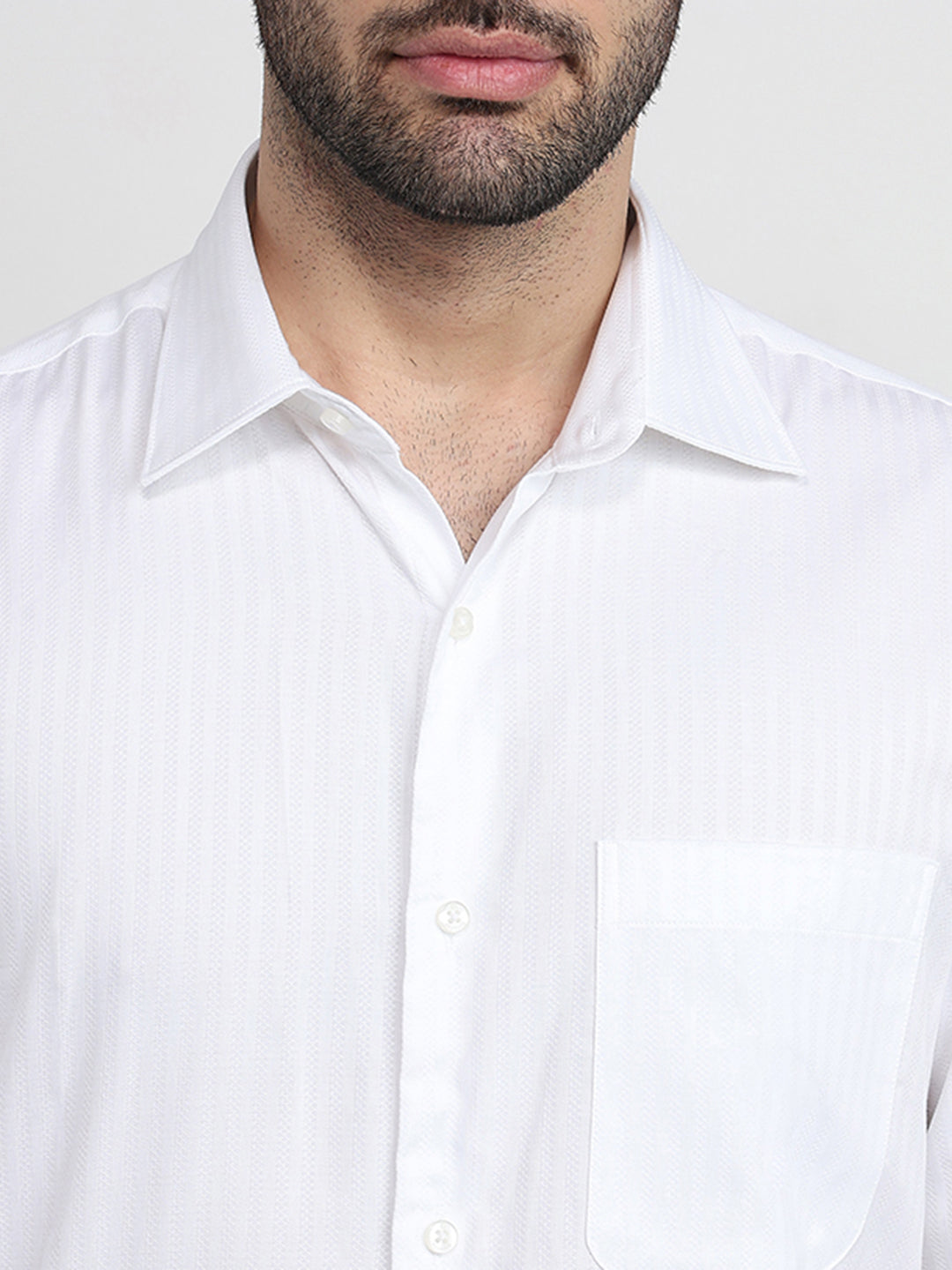 Raymond Men White Stripe Regular Fit Cotton Full Sleeve Formal Shirt
