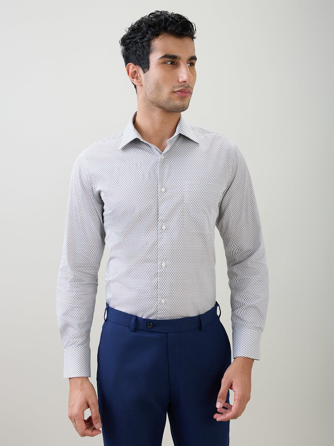 Raymond Men White Printed Regular Fit Cotton Full Sleeve Formal Shirt