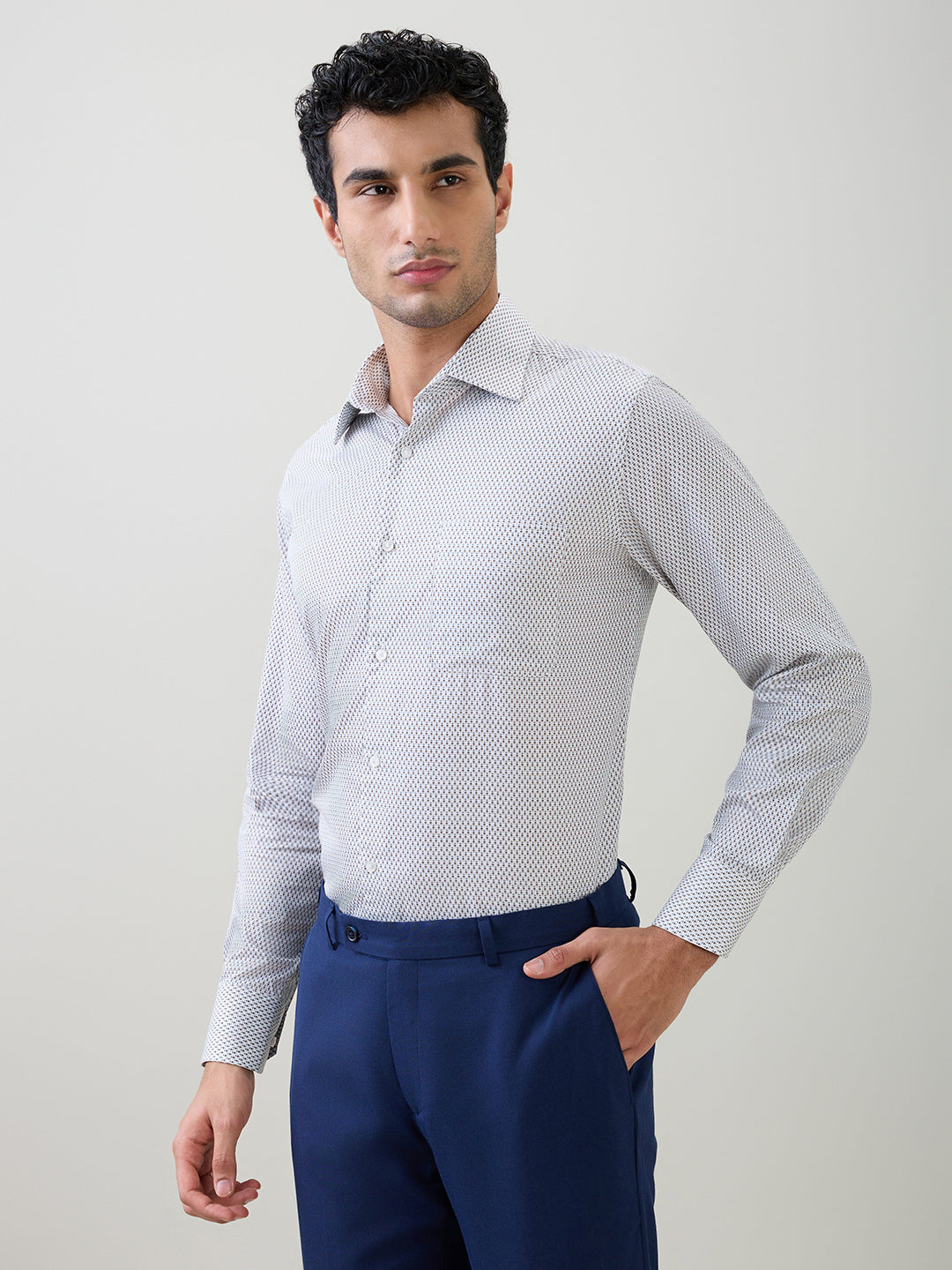 Raymond Men White Printed Regular Fit Cotton Full Sleeve Formal Shirt